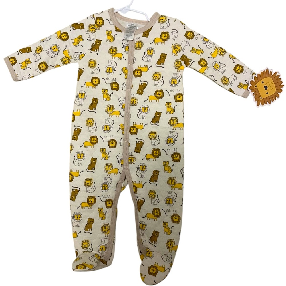 NWT Little Beginnings Sleep & Play Quilted Lion Button Footie Onesie